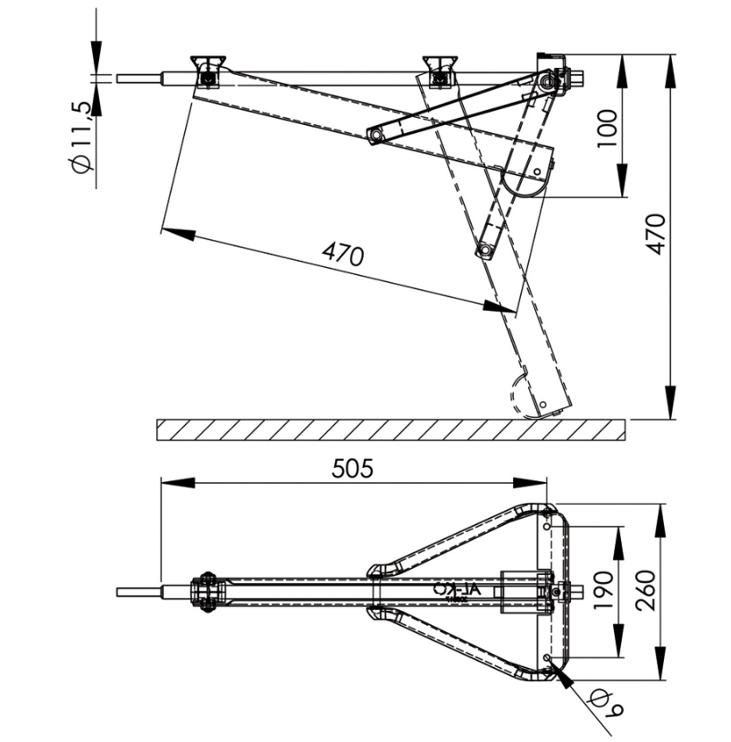 AL-KO-Steckstütze Standard kurz 120/002 Skizze mit Maßen